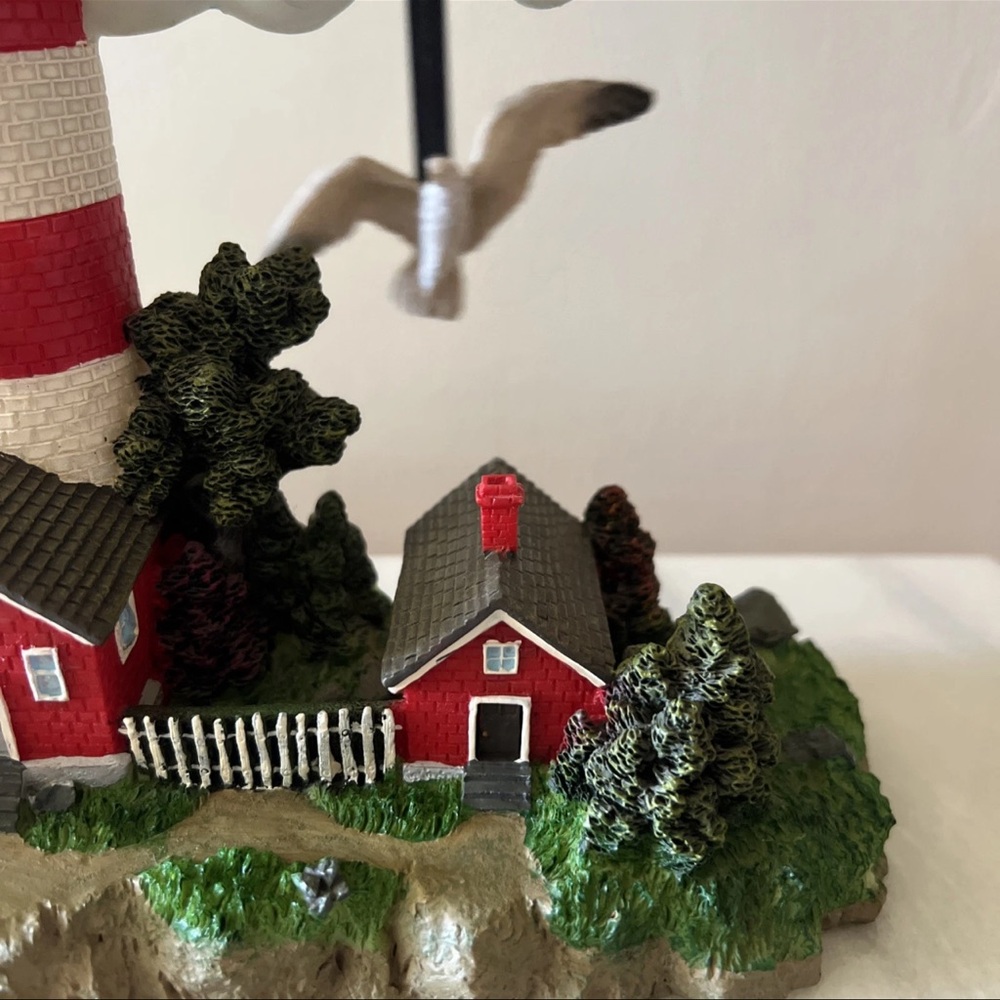 Nautical Red & White Lighthouse Statue Clock w/Flying Seagulls - 12.5” Tall - Picture 4 of 6